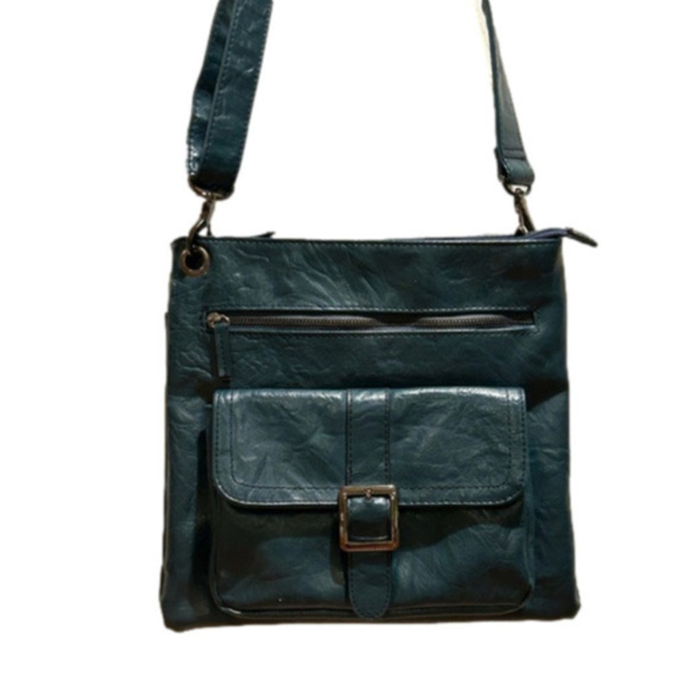 Cleo Torquoise Flap Pocket Cross Body Bag 12”W x 11”L